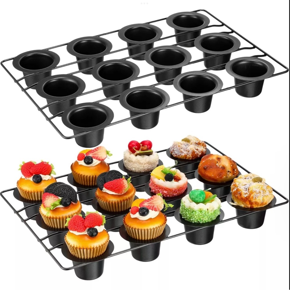 2 Pcs 12 Cups Non Stick Popover Pan Muffin Pan Mini Cupcake Pan for Oven Baking